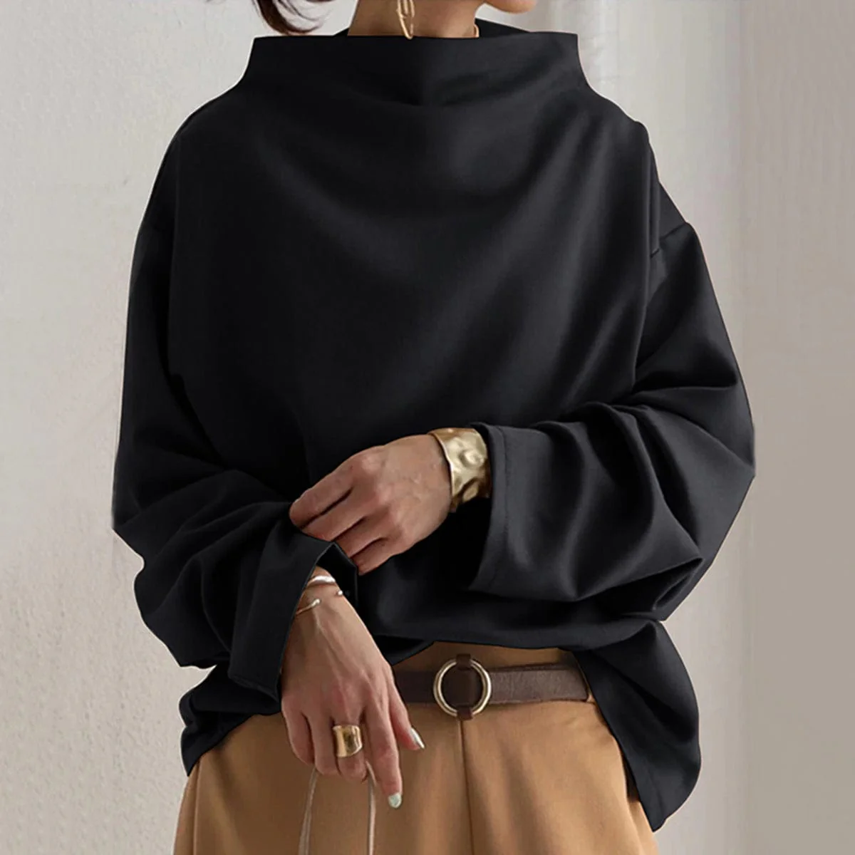 Angela | Women's Oversized Funnel Neck Top