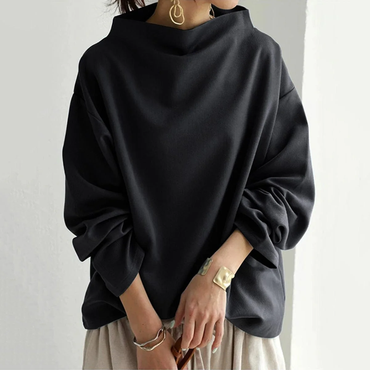 Angela | Women's Oversized Funnel Neck Top - Image 2