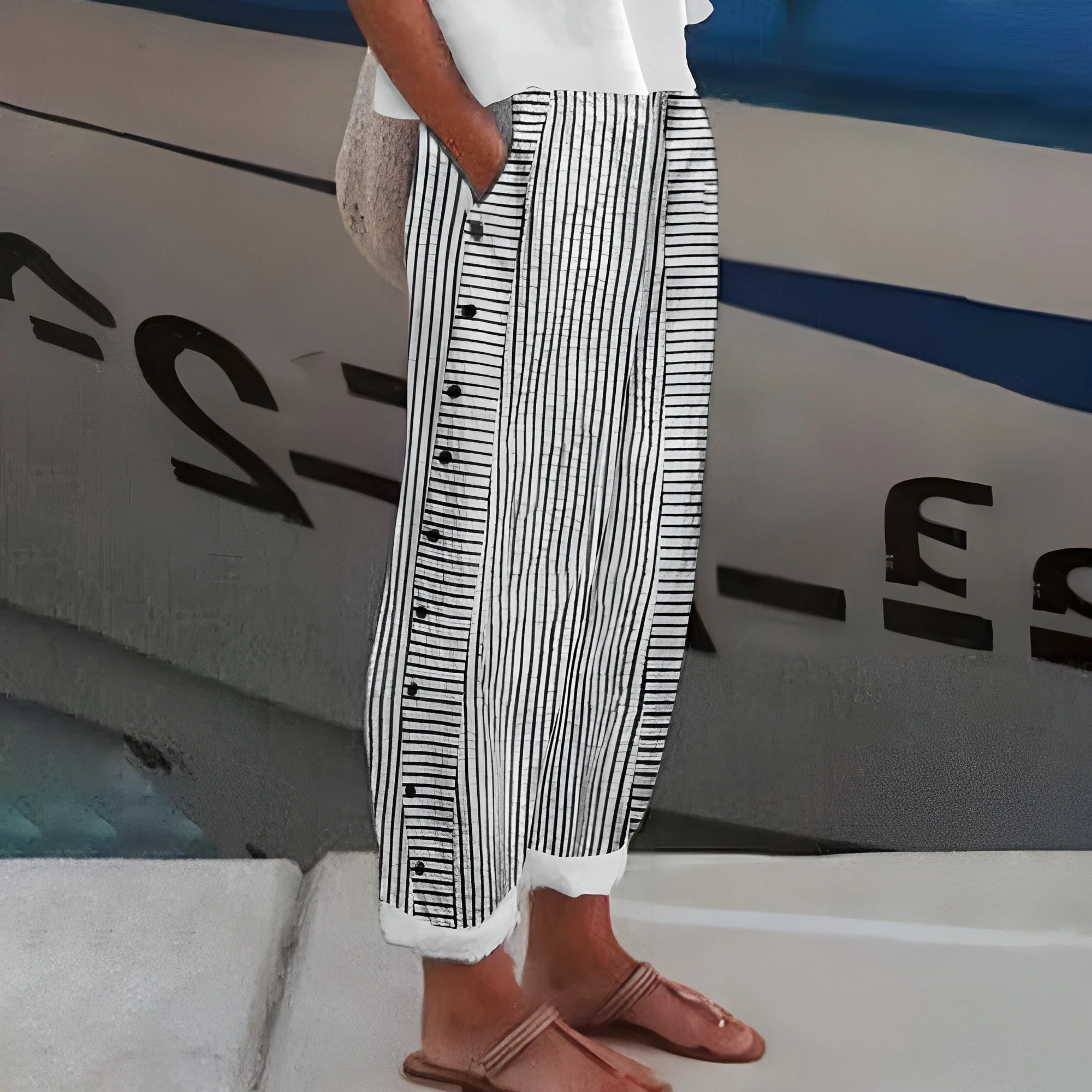 Debra | Women's High-Waisted Striped Pants - Image 2