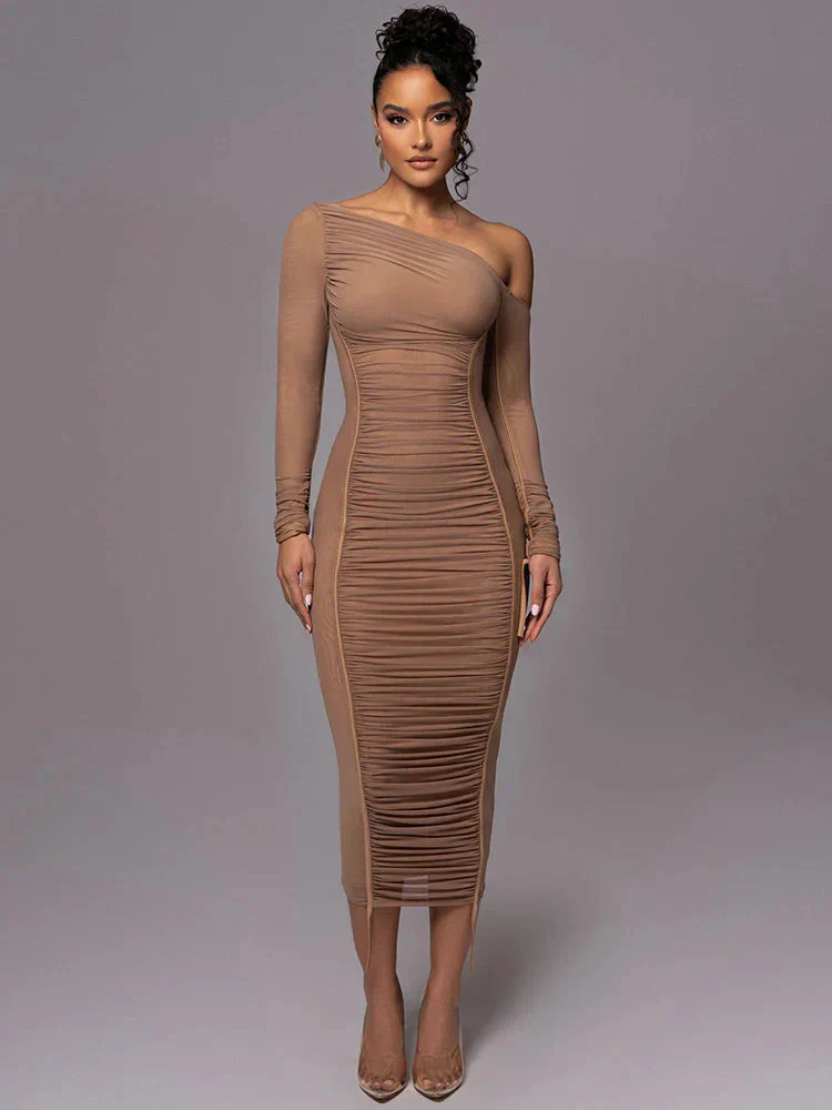Evelyn | Women's One Shoulder Bodycon Midi Dress - Image 4
