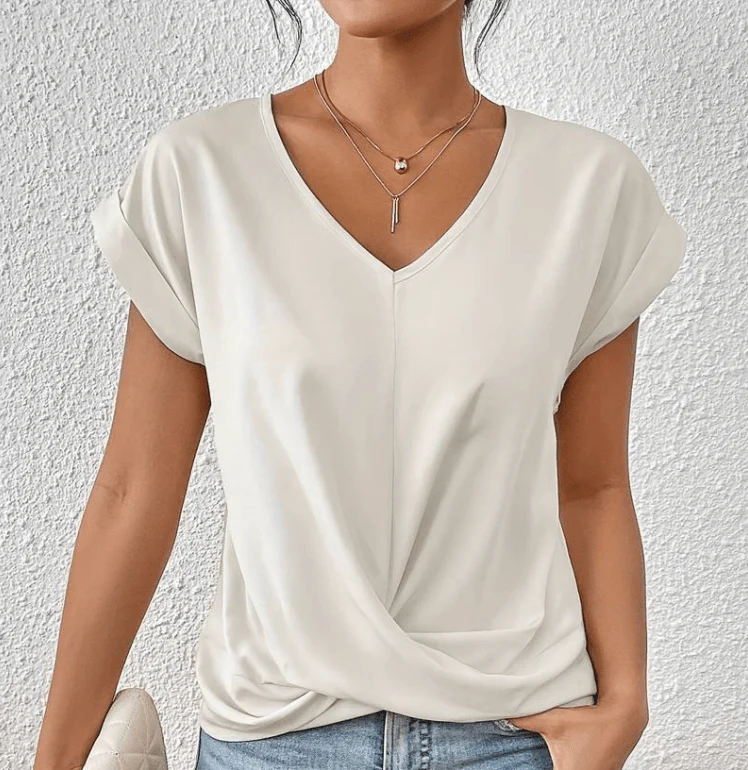 Hallie | Women's V-Neck Short Sleeve Twist Front Top - Image 3