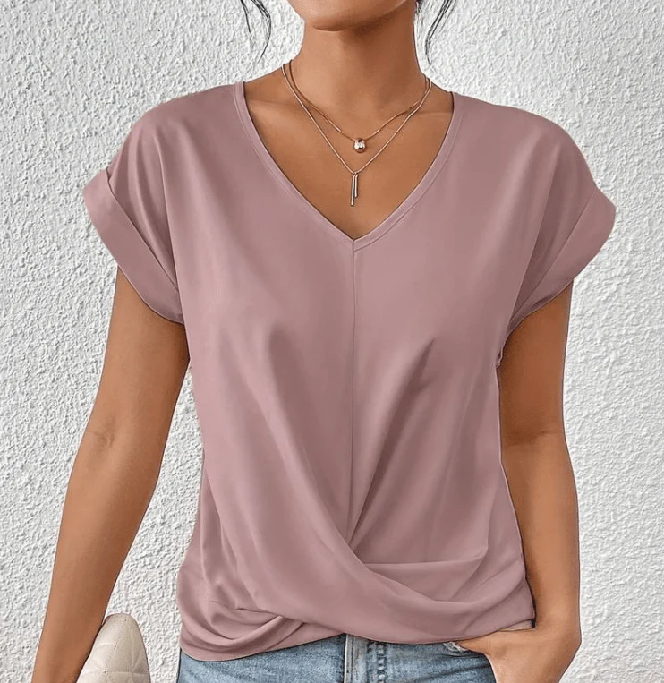 Hallie | Women's V-Neck Short Sleeve Twist Front Top - Image 4