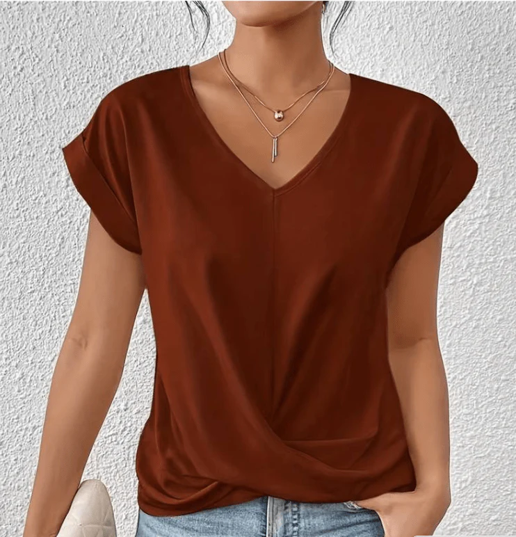 Hallie | Women's V-Neck Short Sleeve Twist Front Top - Image 5