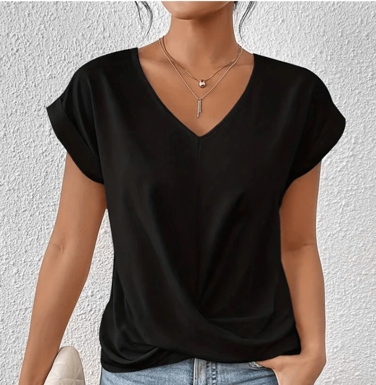 Hallie | Women's V-Neck Short Sleeve Twist Front Top - Image 6