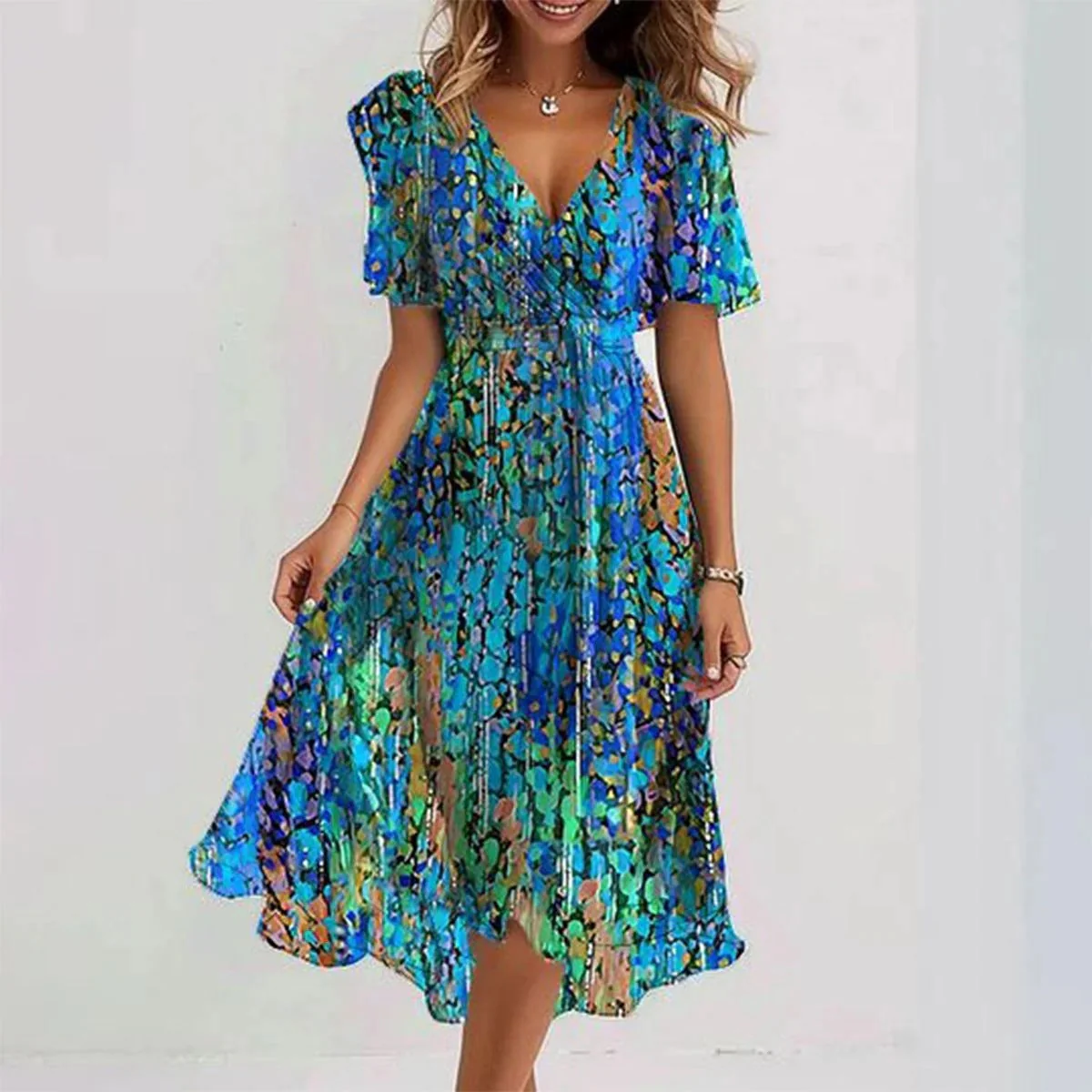 Harper | Women's V-Neck Wrap Midi Dress - Image 2