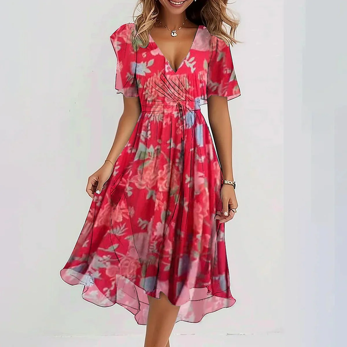 Harper | Women's V-Neck Wrap Midi Dress - Image 4