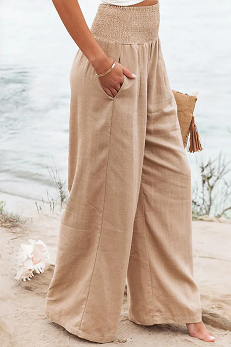 Pam | High-Waisted Smocked Waist Trousers - Lightweight & Flowing Fit - Image 2