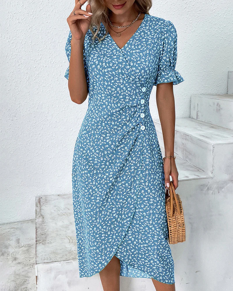 Rosa | Stylish Floral Print V-Neck Wrap Dress - Image 11