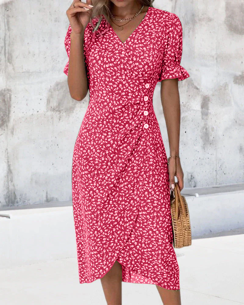 Rosa | Stylish Floral Print V-Neck Wrap Dress - Image 13