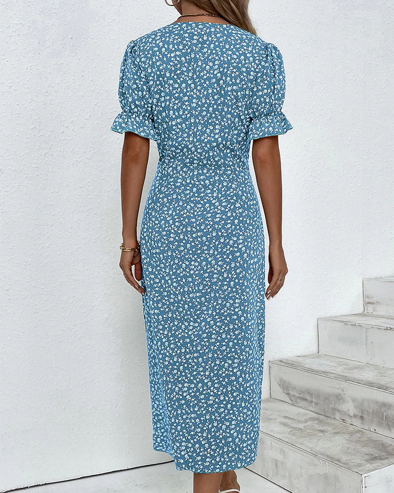 Rosa | Stylish Floral Print V-Neck Wrap Dress - Image 5