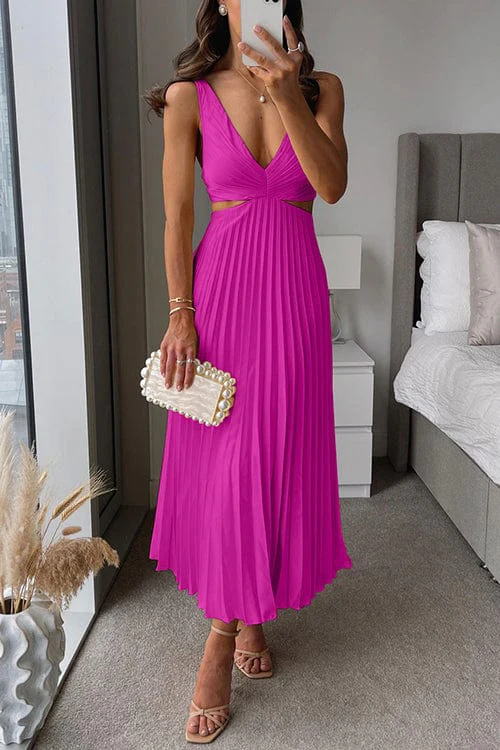 Sanne | Elegant Pleated Satin Midi Dress - Image 3