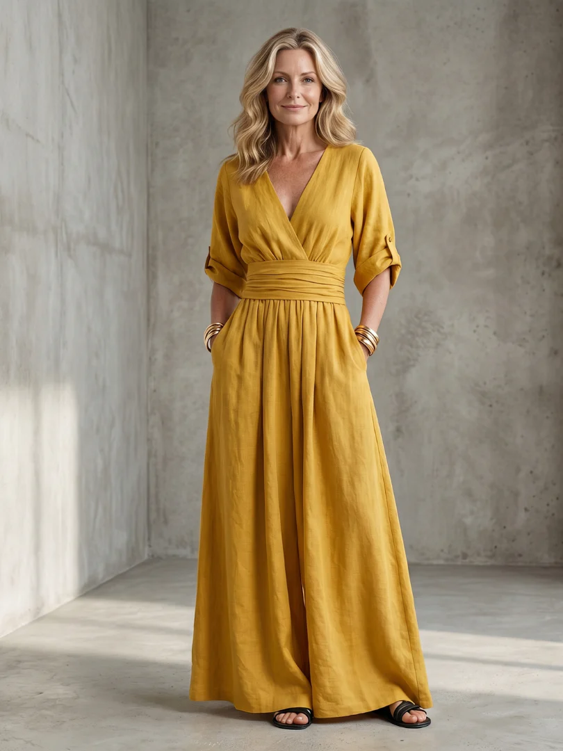 Women's V-Neck Wrap Maxi Jumpsuit